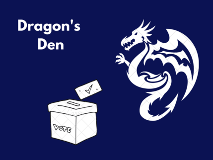 Dragon's Den: a dragon putting a voting slip into a ballot box.